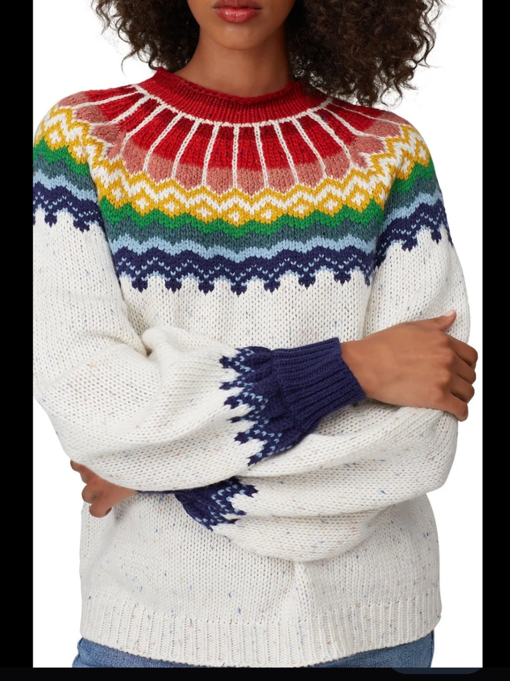 Saylor suki sweater - Women's Cream Fair Isle Crewneck Sweater with Rainbow